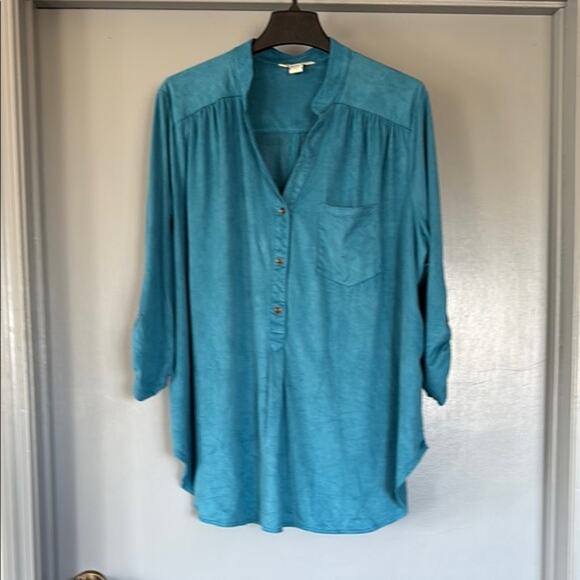 KC Khakis & Co Women's Pullover 1/4 Button Top 3/4 Sleeves Roll Tab sz 2X - Picture 1 of 6